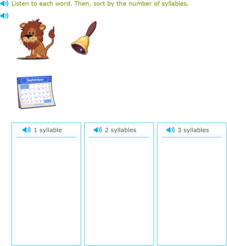 IXL - Sort by the number of syllables (Kindergarten 2 English language ...