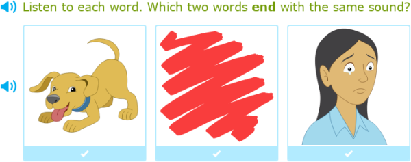 IXL - Which two words end with the same sound? (Kindergarten 1 English