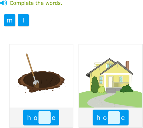 IXL - Complete the silent e words (Primary 1 English language practice)