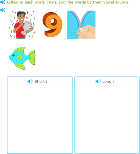 IXL - Sort short and long vowel words (Primary 1 English language practice)